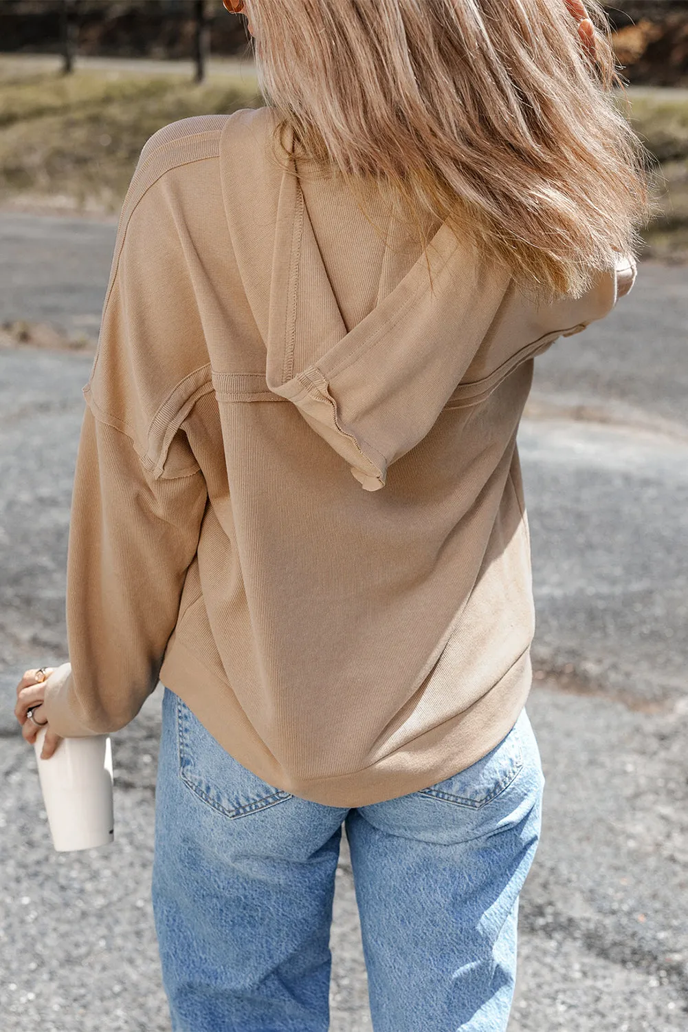Casual Button Solid Patchwork Trim Hoodie sold by Beagle Boutique product image thumbnail 5