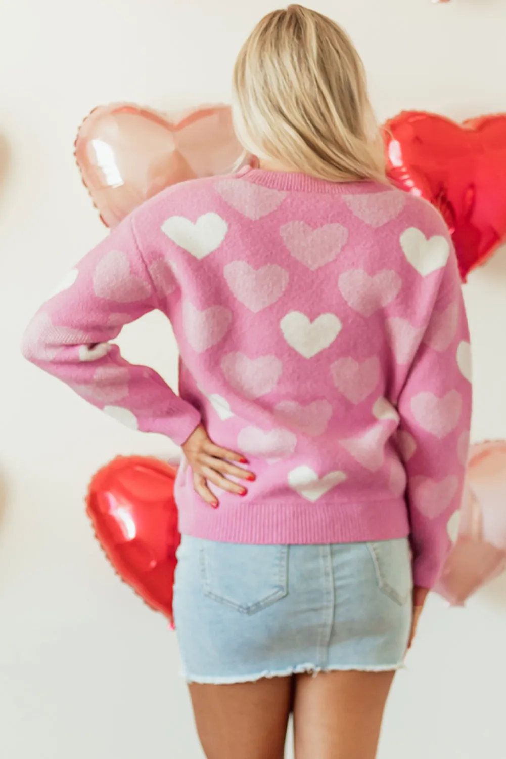 Pink Pearled Heart Print Valentines Crew Neck Sweater sold by Beagle Boutique product image thumbnail 2
