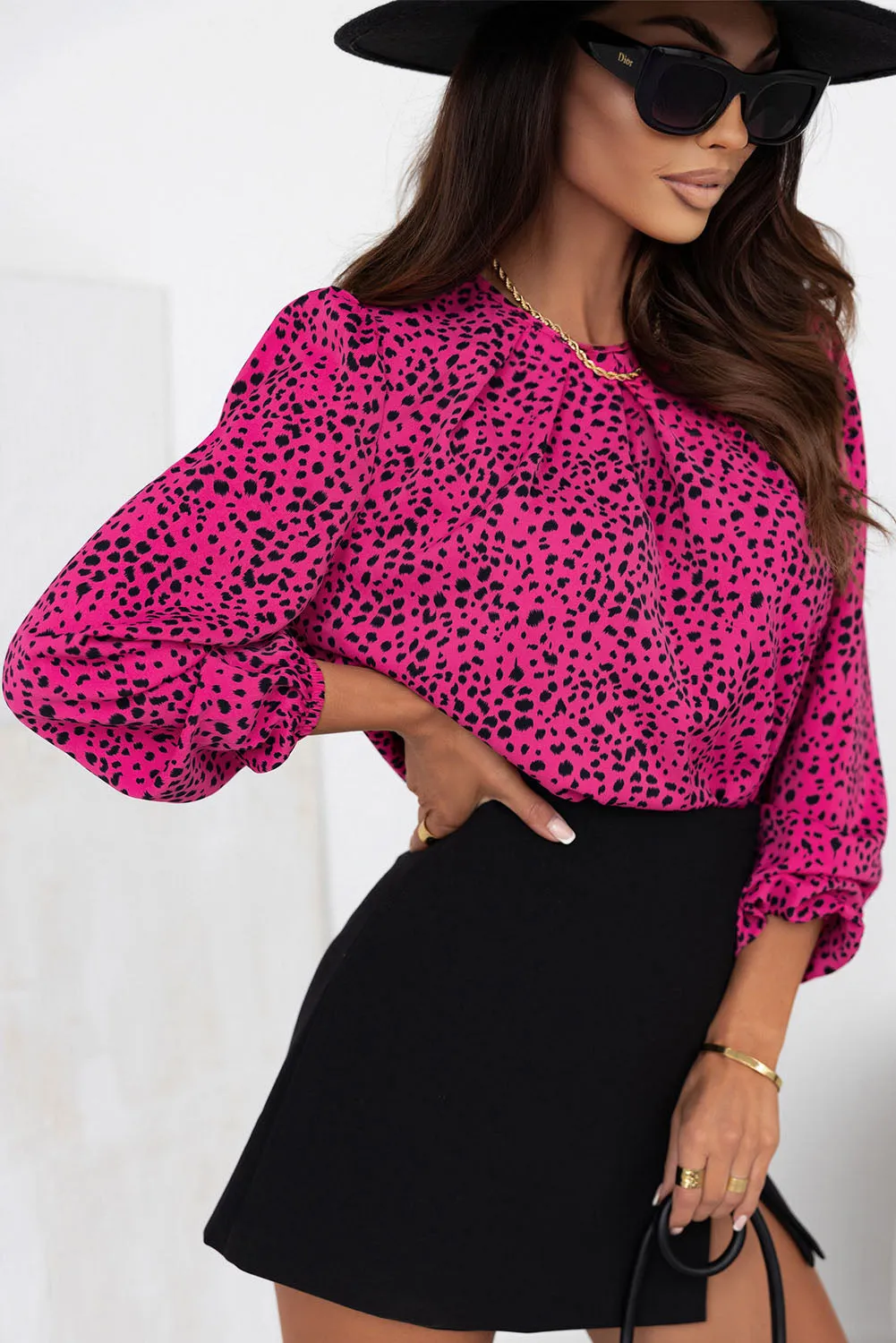 Rose Leopard Print Pleated Blouse with Keyhole sold by Beagle Boutique product image thumbnail 3