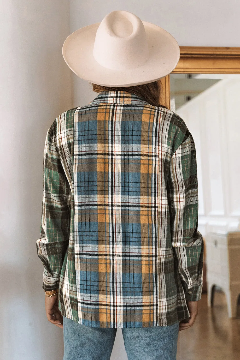 Green Chest Pockets Button Up Plaid Shacket sold by Beagle Boutique product image thumbnail 2