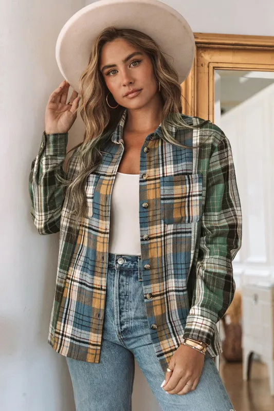 Green Chest Pockets Button Up Plaid Shacket sold by Beagle Boutique