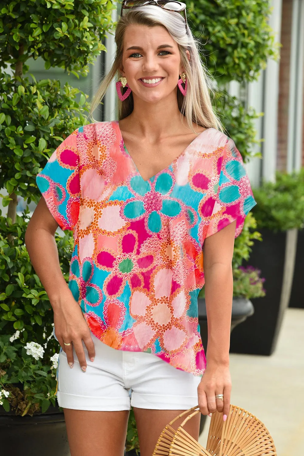 MultiColour Abstract Print V-Neck Dolman Blouse sold by Beagle Boutique product image thumbnail 3