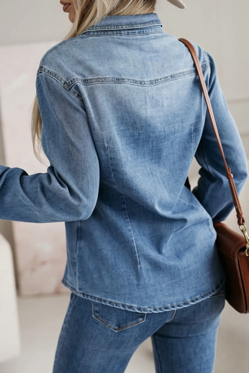 Dusk Blue Flap Pockets Slim Buttoned Denim Shirt sold by Beagle Boutique product image thumbnail 2