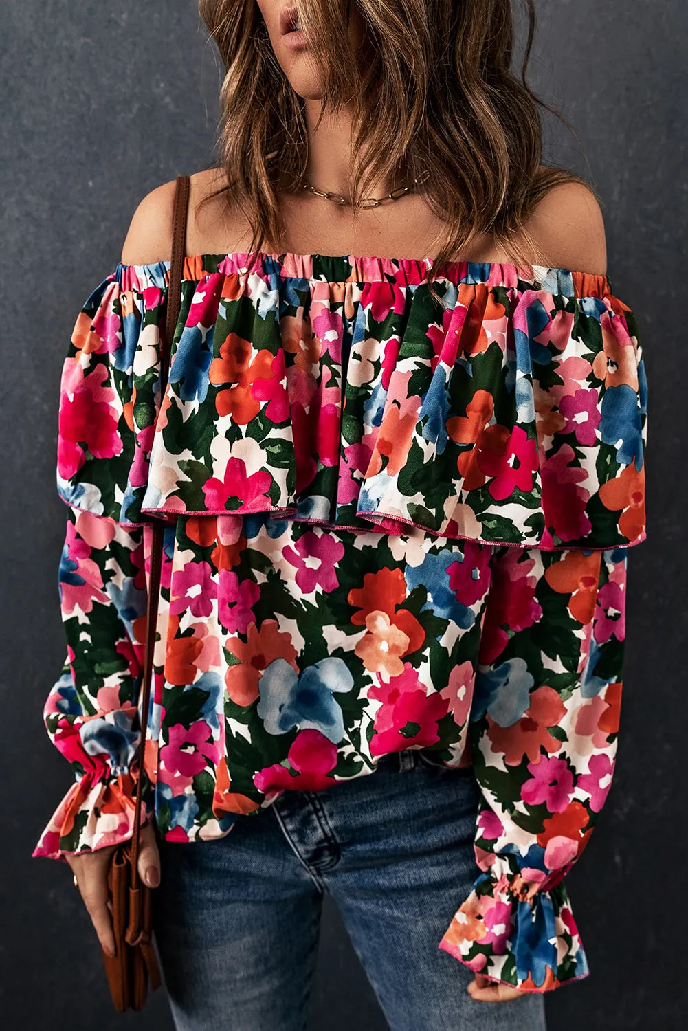 Floral Print Ruffled Off Shoulder Blouse sold by Beagle Boutique