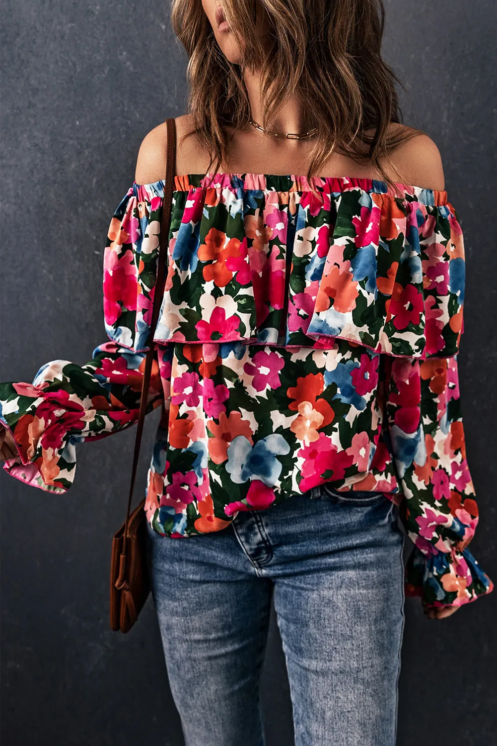 Floral Print Ruffled Off Shoulder Blouse sold by Beagle Boutique product image thumbnail 3