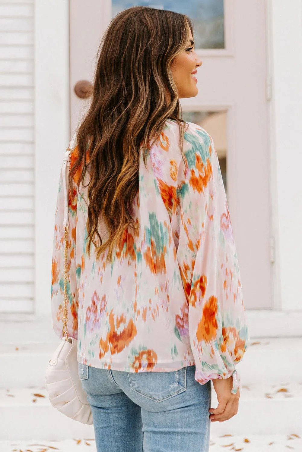 MultiColour Abstract Print Split Neck Puff Sleeve Blouse sold by Beagle Boutique product image thumbnail 2