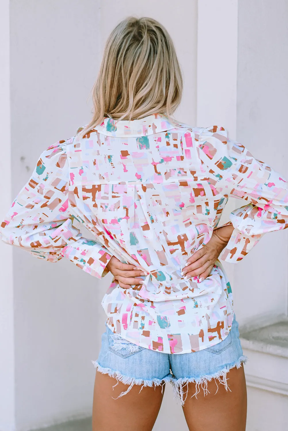 Multicolor Abstract Print Lantern Sleeve Casual Shirt sold by Beagle Boutique product image thumbnail 2