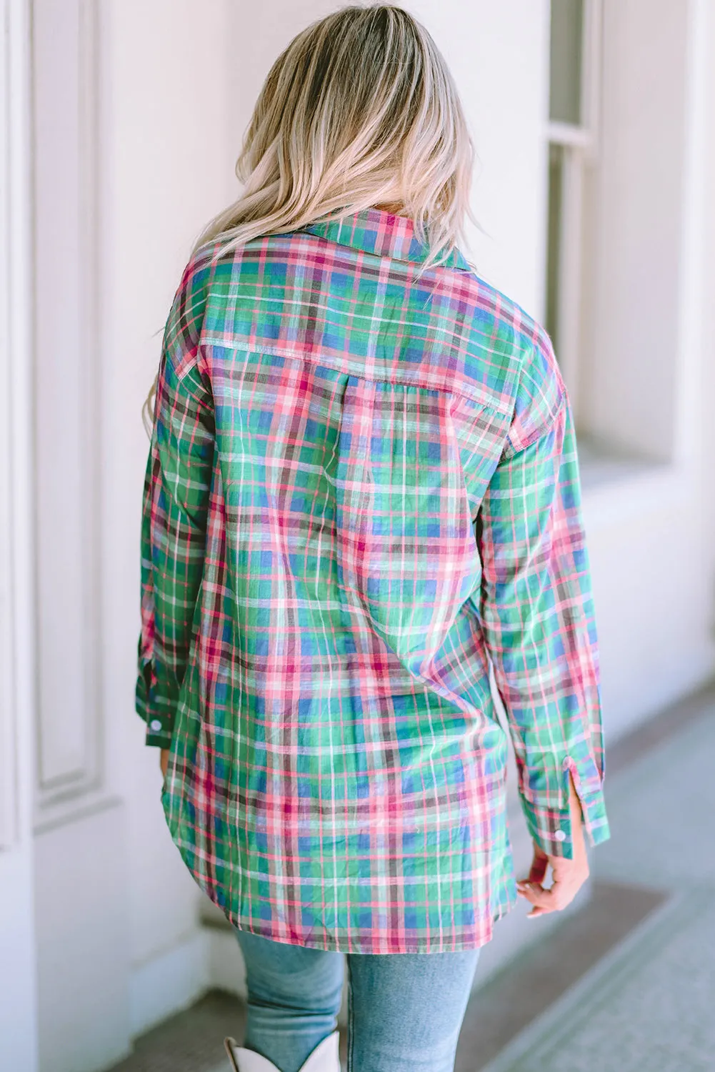 Green Plaid Long Sleeve Button Down Split Shirt sold by Beagle Boutique product image thumbnail 2