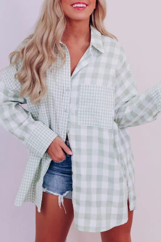 Green Mix Checked Patchwork Long Sleeve Shirt sold by Beagle Boutique