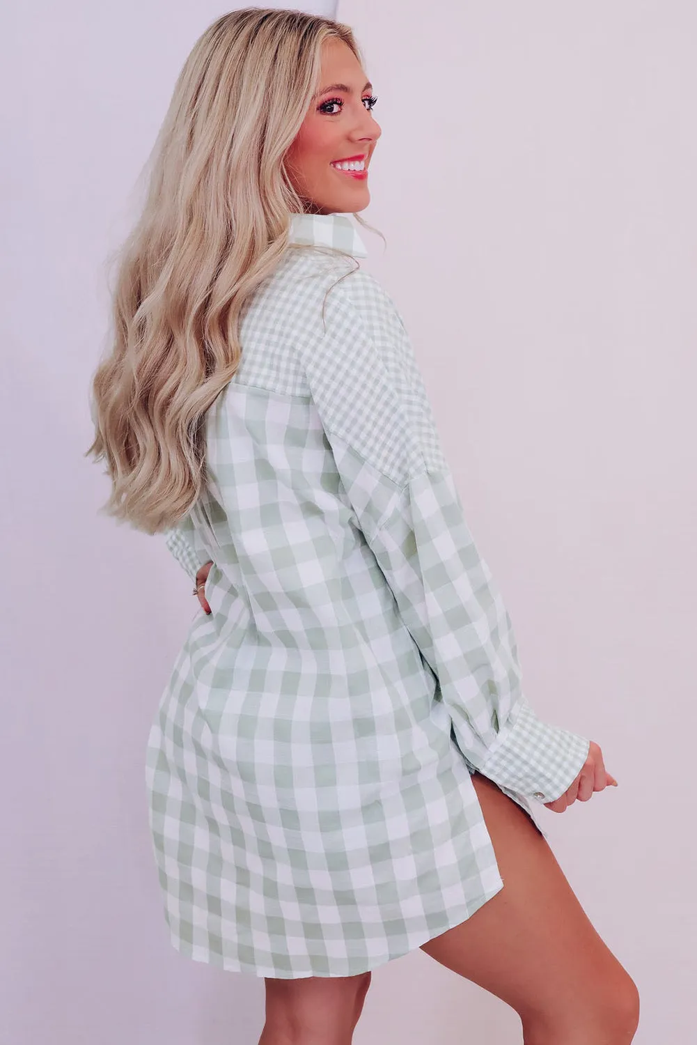 Green Mix Checked Patchwork Long Sleeve Shirt sold by Beagle Boutique product image thumbnail 2