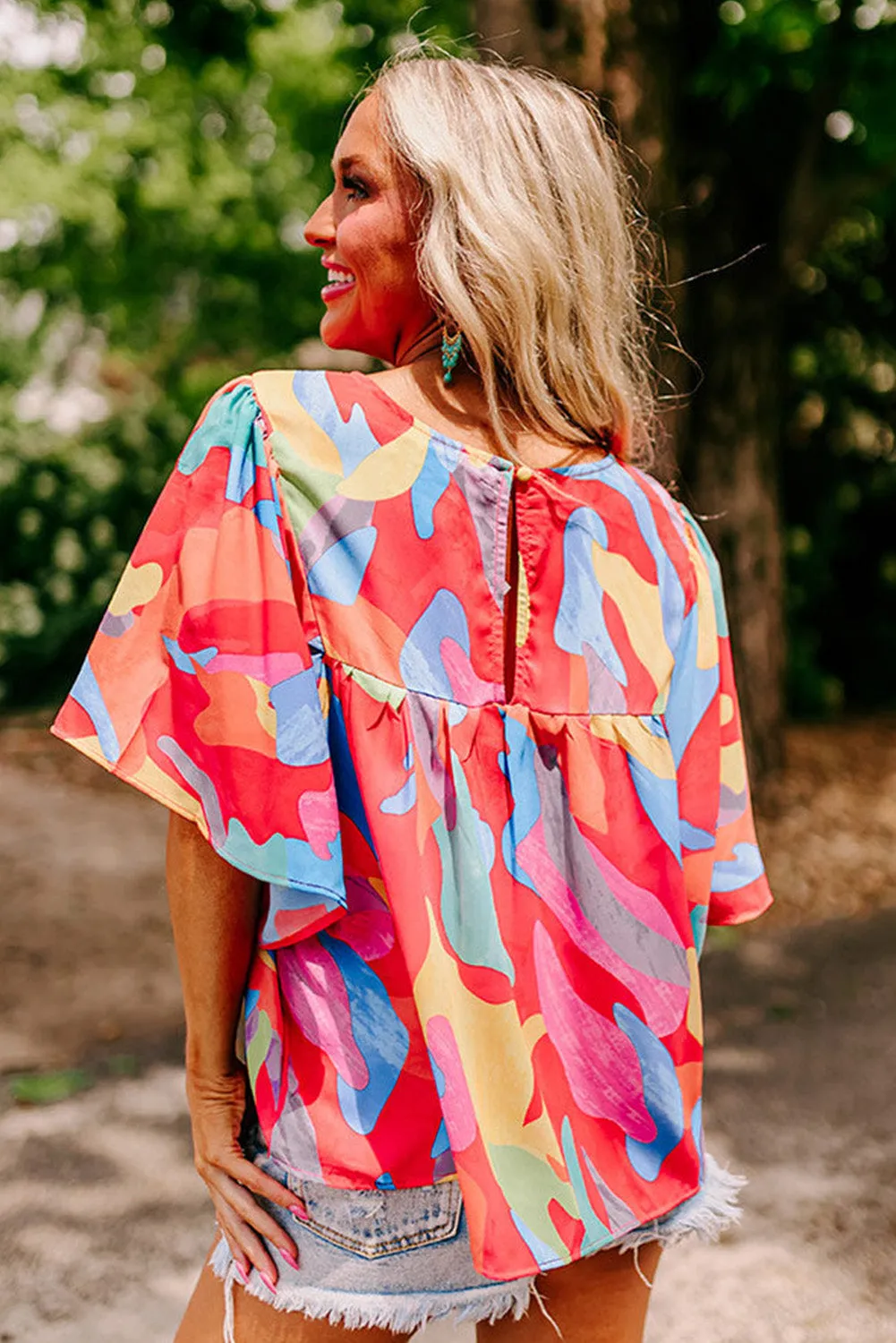 Multicolour Abstract Pattern Wide Sleeve Crew Neck Blouse sold by Beagle Boutique product image thumbnail 2