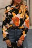 Black Floral Print Mock Neck Blouse sold by Beagle Boutique