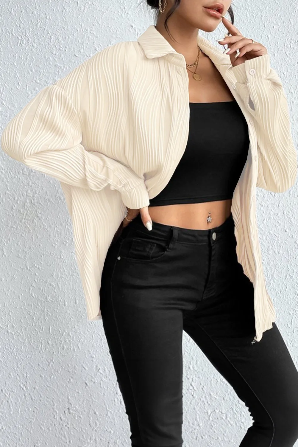 Apricot Solid Textured Buttoned Turn Down Collar Shirt sold by Beagle Boutique product image thumbnail 3