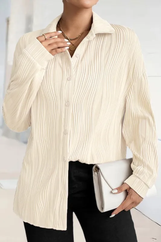 Apricot Solid Textured Buttoned Turn Down Collar Shirt sold by Beagle Boutique