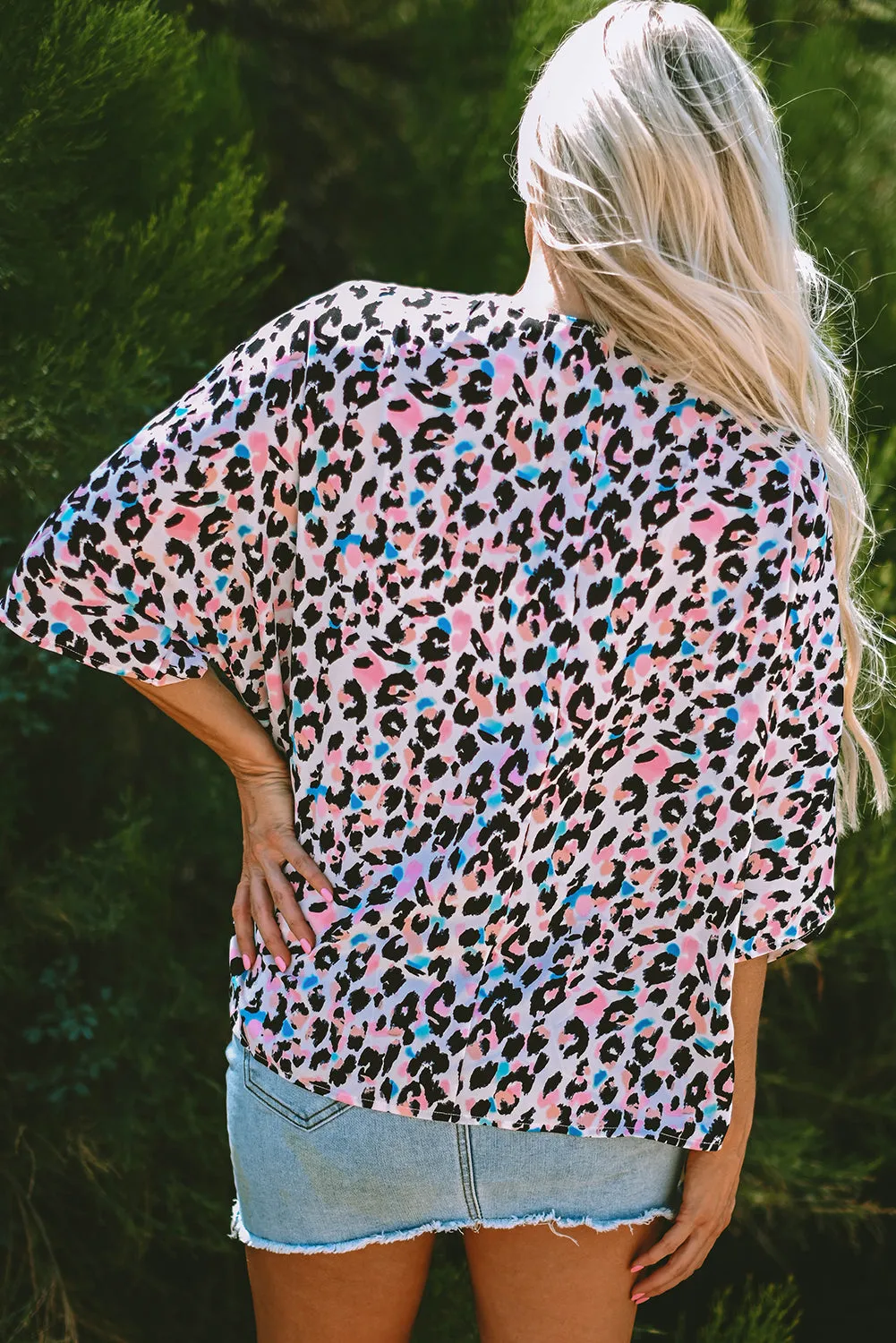 Pink MultiColour Leopard Print V Neck Oversized Blouse sold by Beagle Boutique product image thumbnail 2