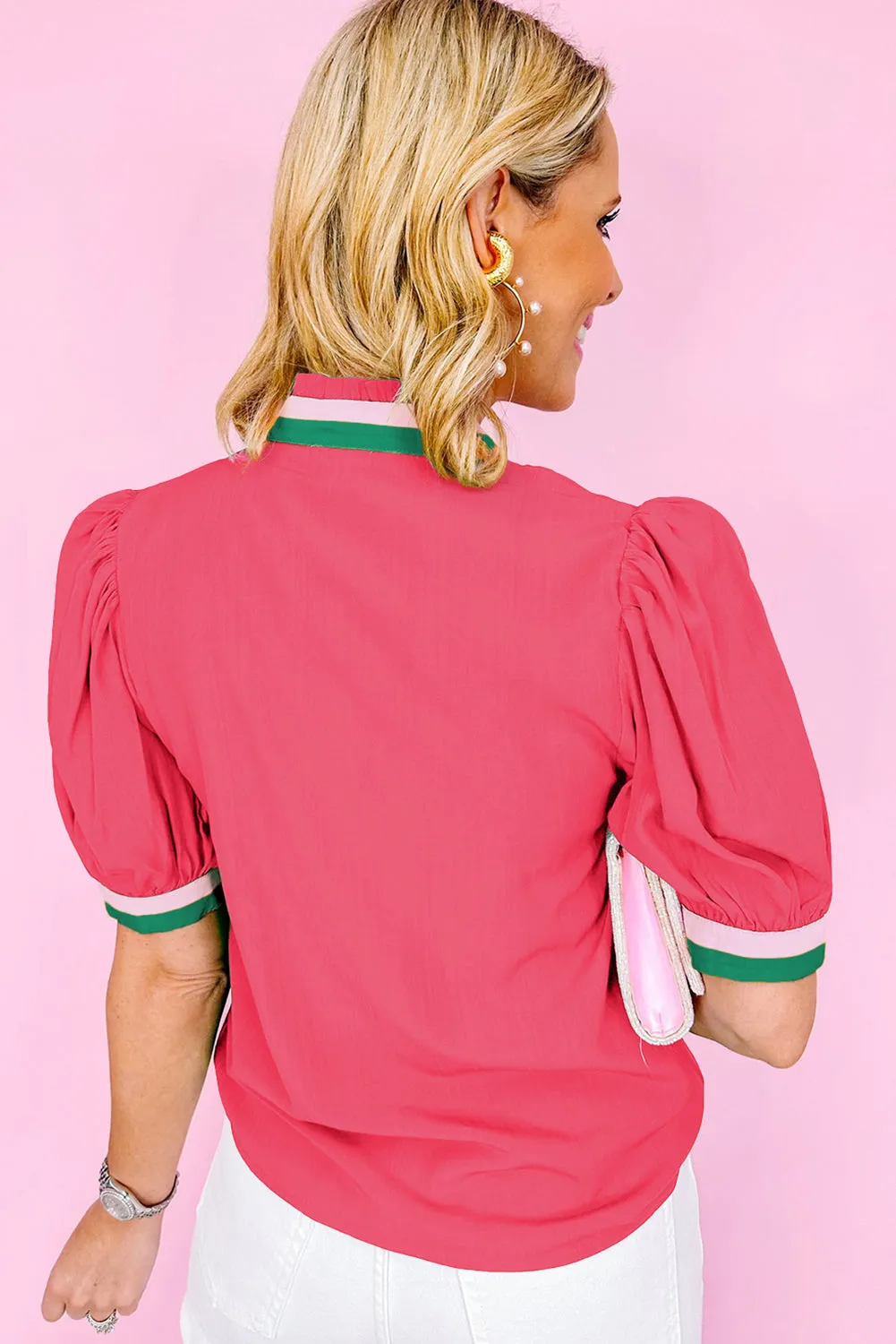 Carrot Colourful Trim V Neck Short Sleeve Blouse sold by Beagle Boutique product image thumbnail 2