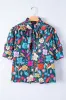 Green Floral Print Puff Sleeve Tied V Neck Blouse sold by Beagle Boutique