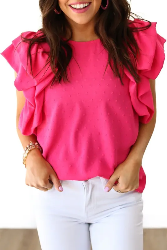 Rose Red Ruffled Sleeve Swiss Dot Blouse sold by Beagle Boutique