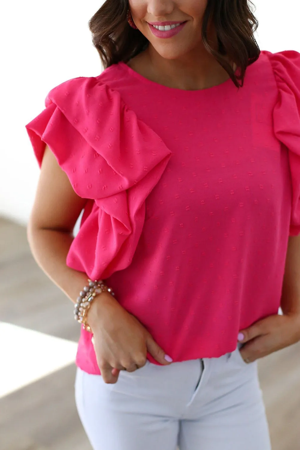Rose Red Ruffled Sleeve Swiss Dot Blouse sold by Beagle Boutique product image thumbnail 2