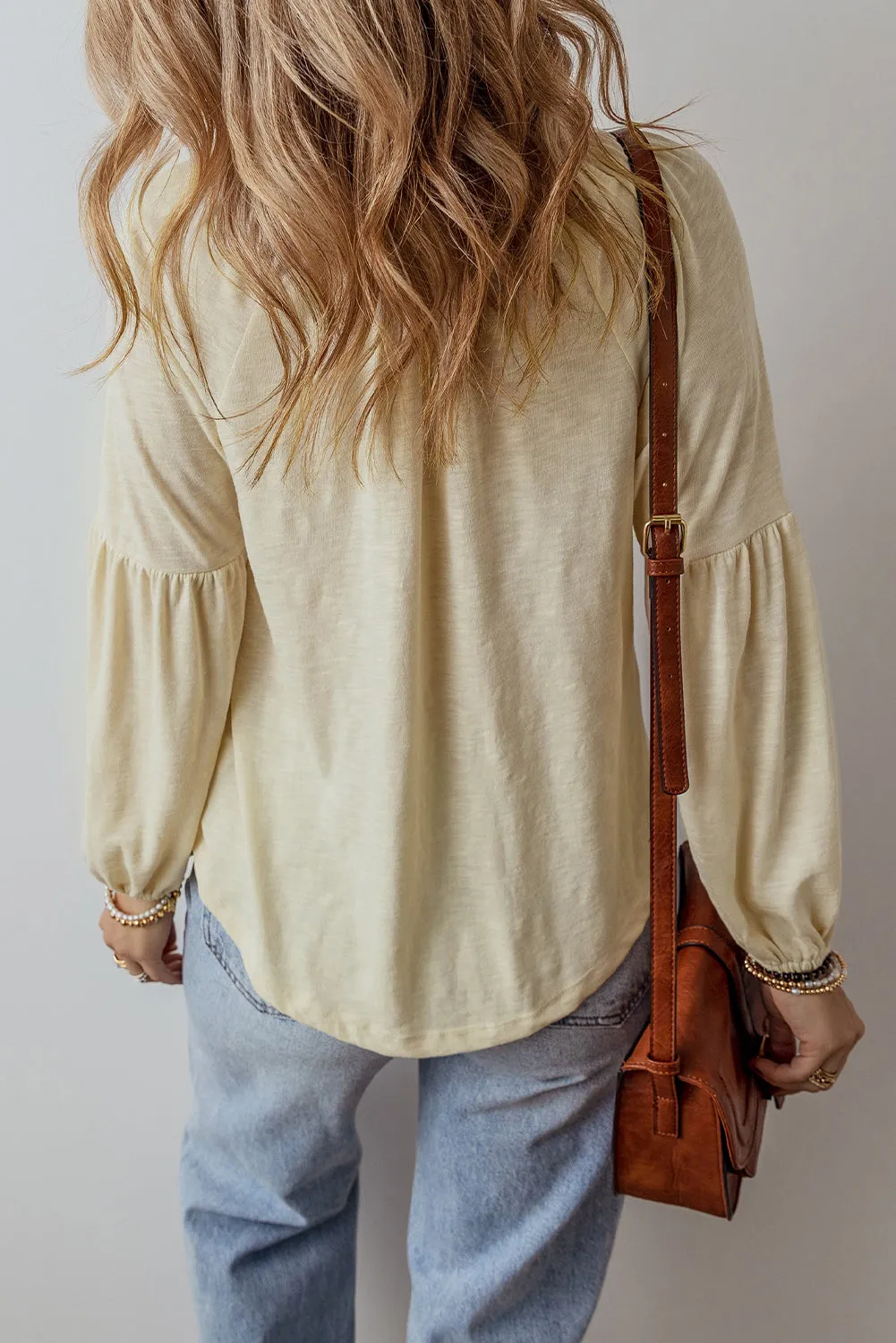 Beige Paisley Floral Embroidered Notch V Neck Blouse sold by Beagle Boutique product image thumbnail 2