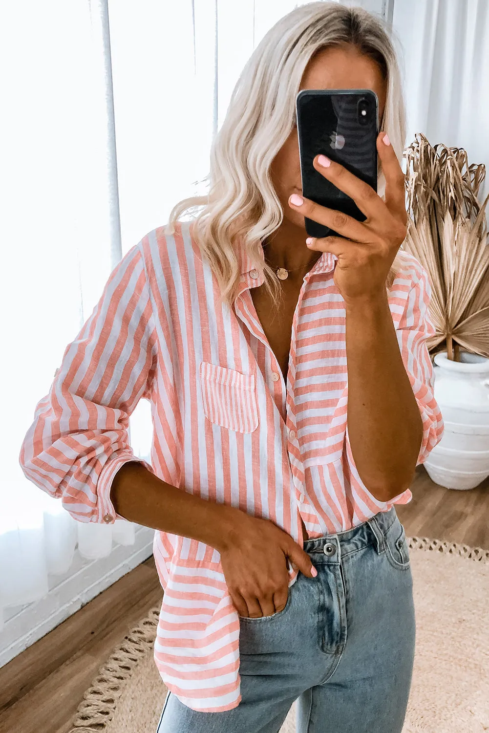 Pink Stripe Buttoned Long Sleeve Casual Shirt sold by Beagle Boutique product image thumbnail 2