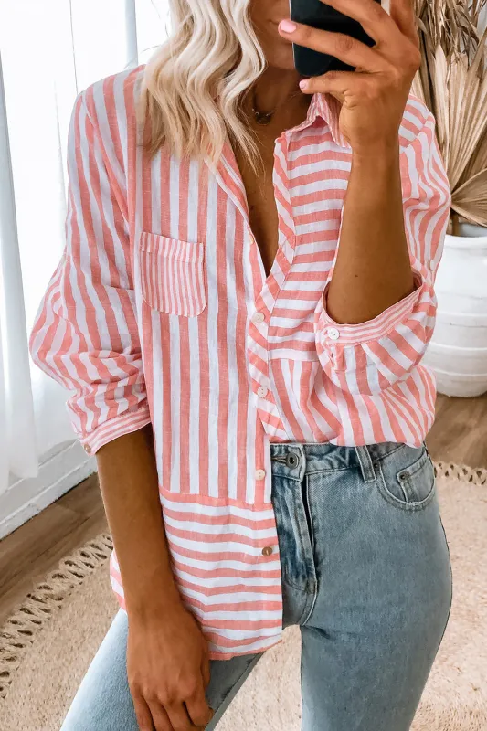 Pink Stripe Buttoned Long Sleeve Casual Shirt sold by Beagle Boutique