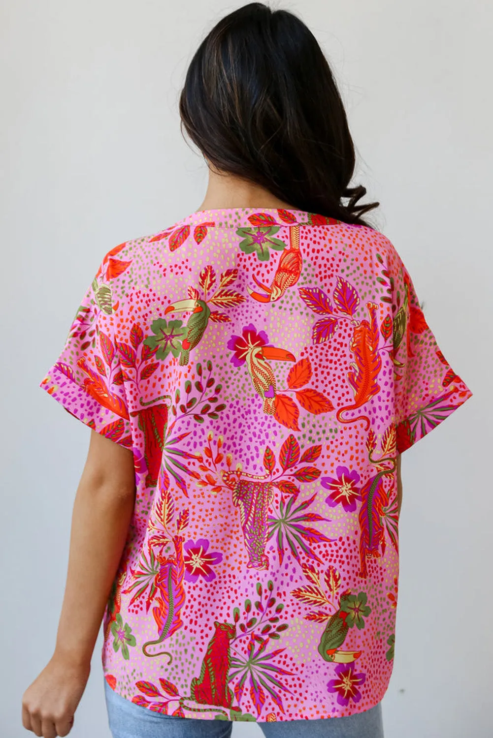 Rose Jungle Floral Print Notch V Neck Blouse sold by Beagle Boutique product image thumbnail 2