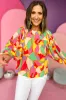 Yellow Abstract Print Puff Sleeve Blouse sold by Beagle Boutique