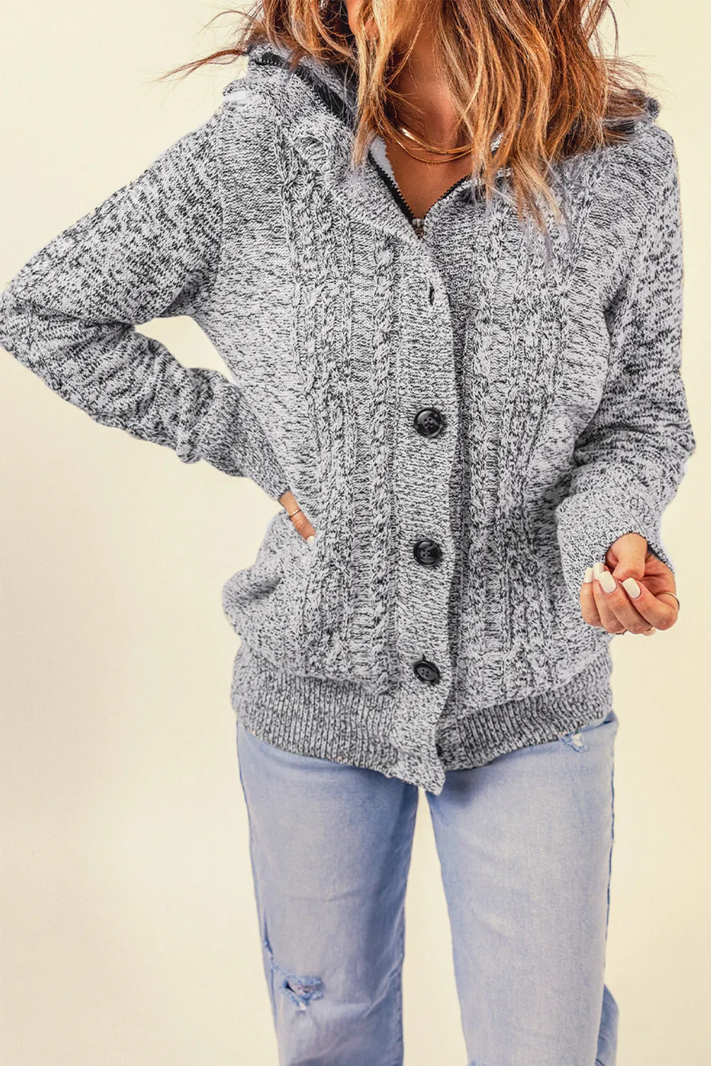 Dark Grey Long Sleeve Button-up Hooded Cardigans sold by Beagle Boutique product image thumbnail 3
