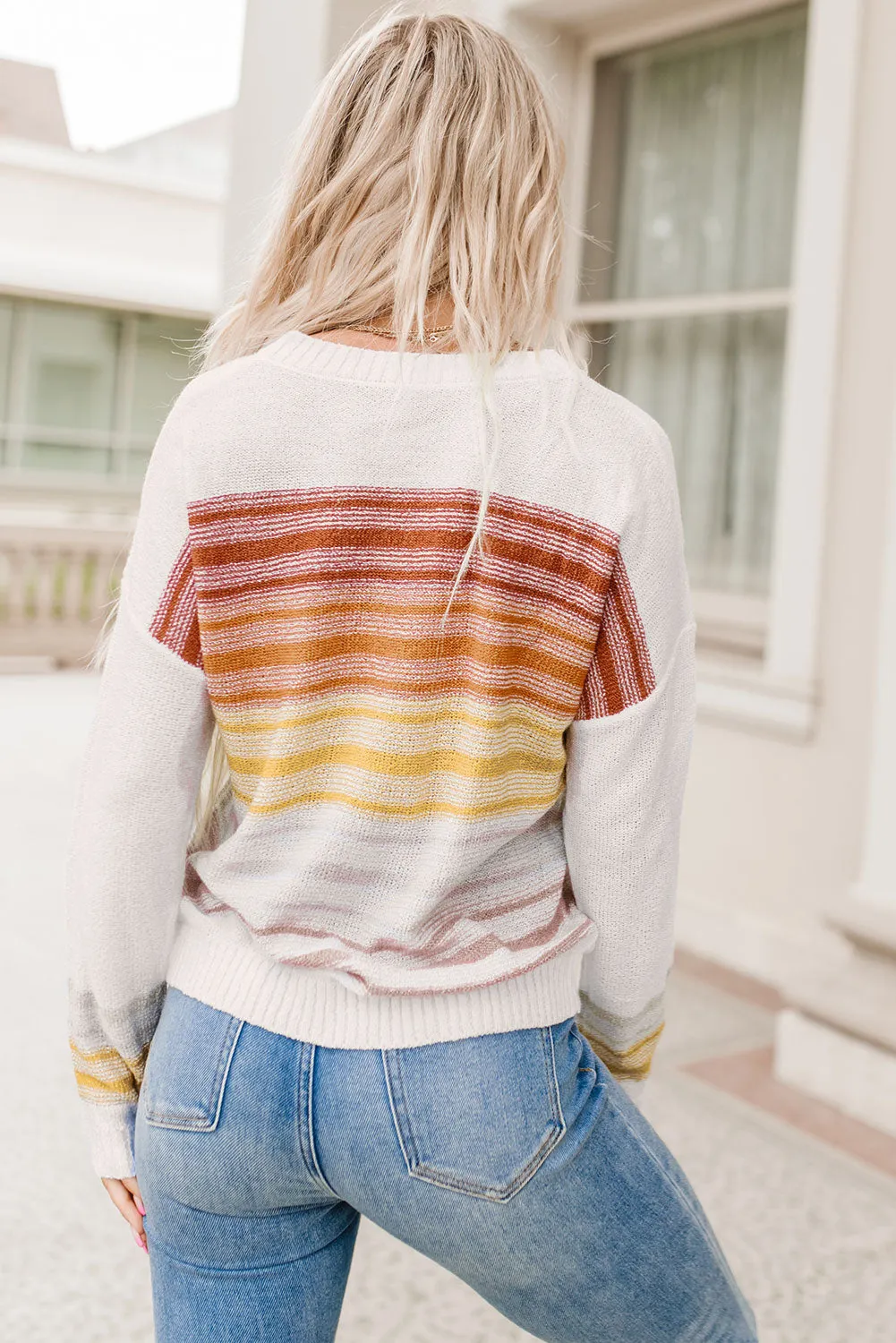Multicolor Stripe Long Sleeve Round Neck Sweater sold by Beagle Boutique product image thumbnail 2