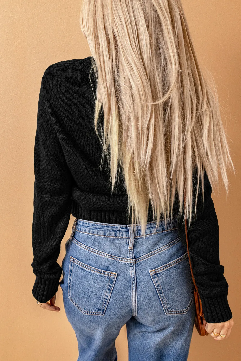 Black Front Pockets Buttons Textured Cardigan sold by Beagle Boutique product image thumbnail 2