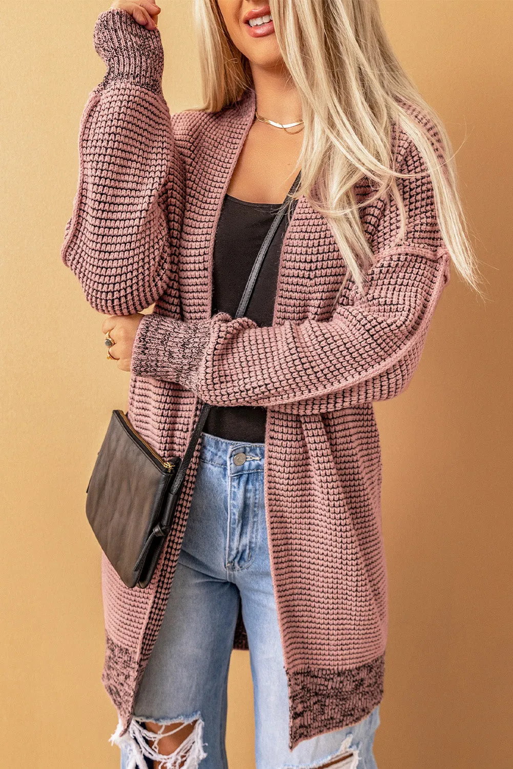 Rose Plaid Knitted Long Open Front Cardigan sold by Beagle Boutique product image thumbnail 3