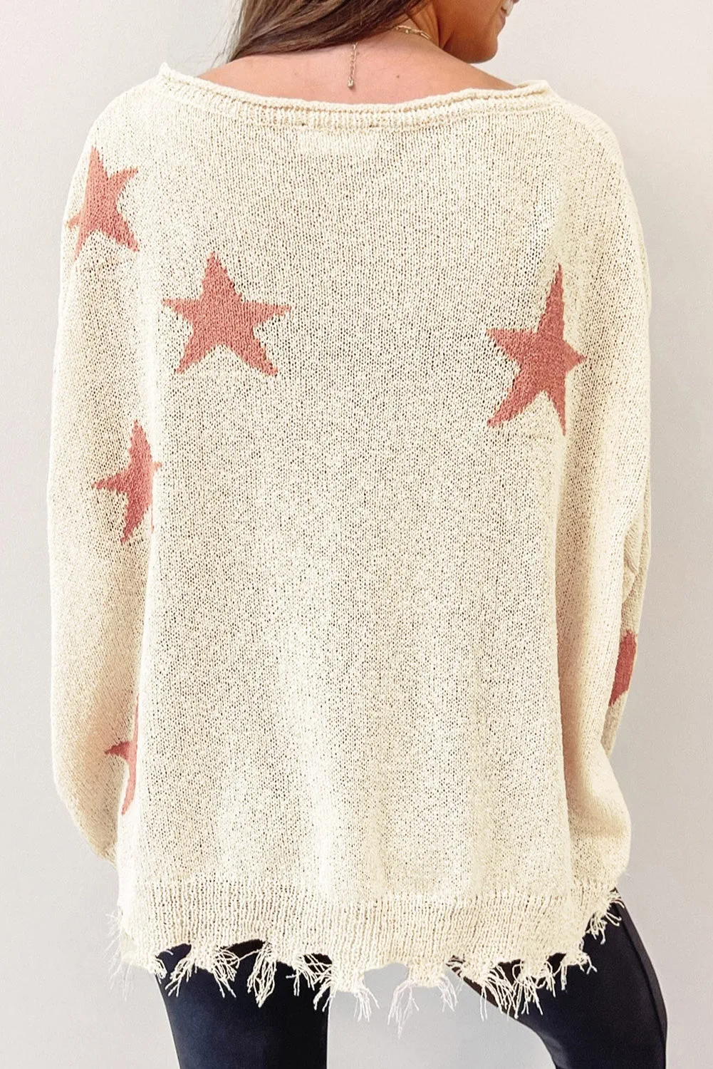 Beige Starry Long Sleeve Raw Hem Sweater sold by Beagle Boutique product image thumbnail 2