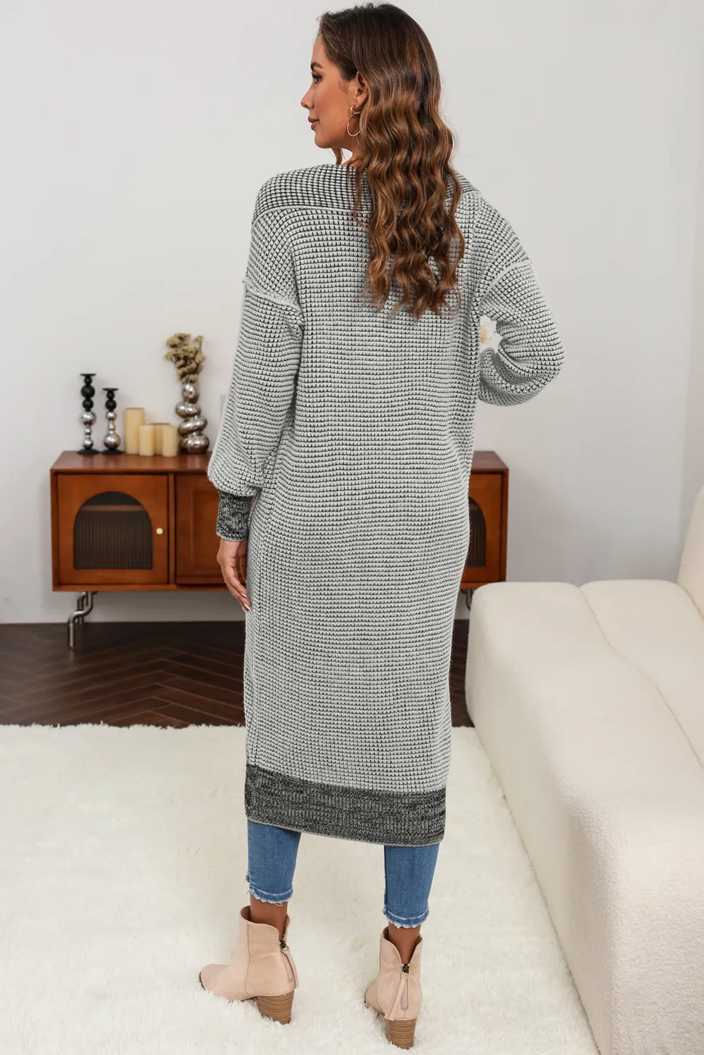 Gray Textured Knit Pocketed Duster Cardigan sold by Beagle Boutique product image thumbnail 2