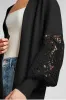 Black Crochet Lace Sleeve Ribbed Knit Cardigan sold by Beagle Boutique
