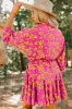 Pink Floral Print Drawstring Tunic Flowy Short Dress sold by Beagle Boutique