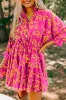Pink Floral Print Drawstring Tunic Flowy Short Dress sold by Beagle Boutique