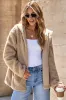 Pale Khaki Fleece Zip Up Drawstring Hooded Pocketed Jacket sold by Beagle Boutique