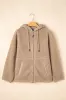 Pale Khaki Fleece Zip Up Drawstring Hooded Pocketed Jacket sold by Beagle Boutique