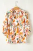 Yellow Abstract Print Drawstring Frilled V Neck 3/4 Sleeve Blouse sold by Beagle Boutique