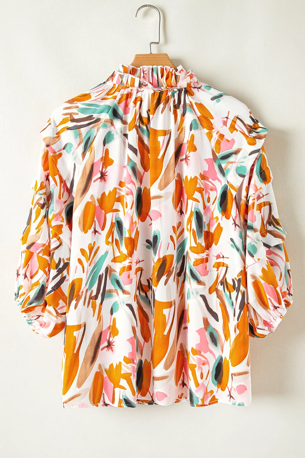 Yellow Abstract Print Drawstring Frilled V Neck 3/4 Sleeve Blouse sold by Beagle Boutique product image thumbnail 5