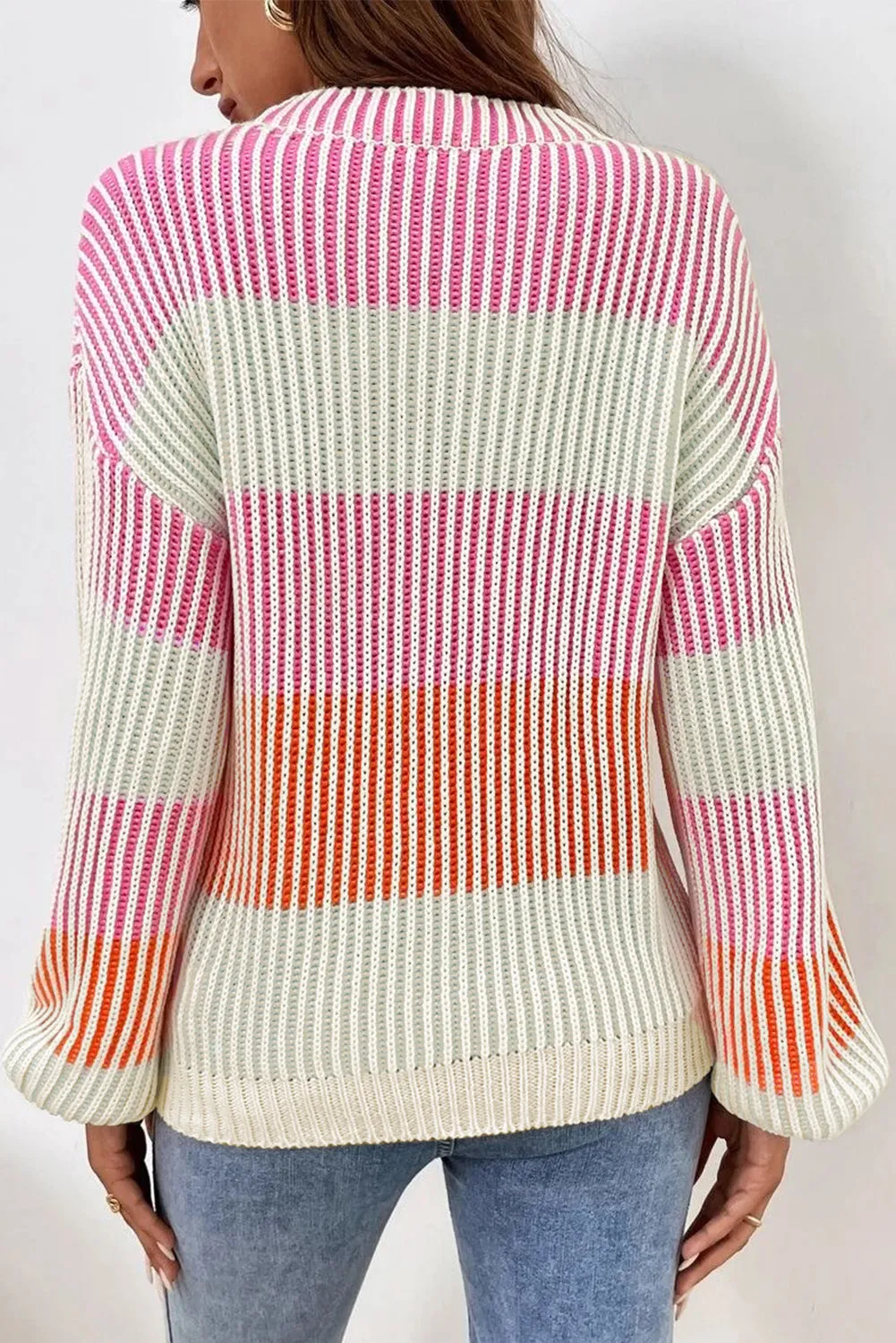 Pink Colourblock Textured Knit Bubble Sleeve Sweater sold by Beagle Boutique product image thumbnail 2