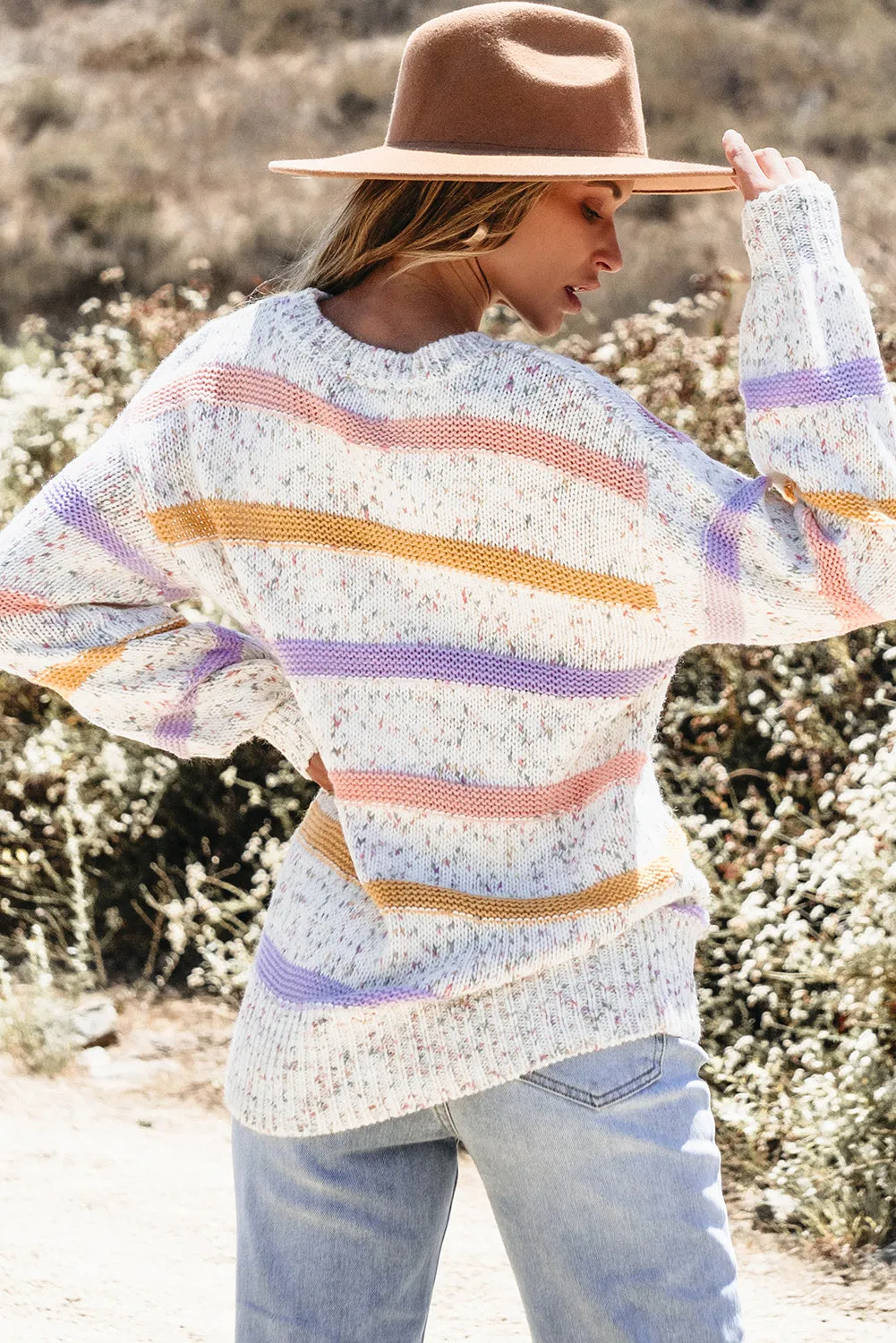 White Colorblock Confetti Stripe Lantern Sleeve Sweater sold by Beagle Boutique product image thumbnail 2