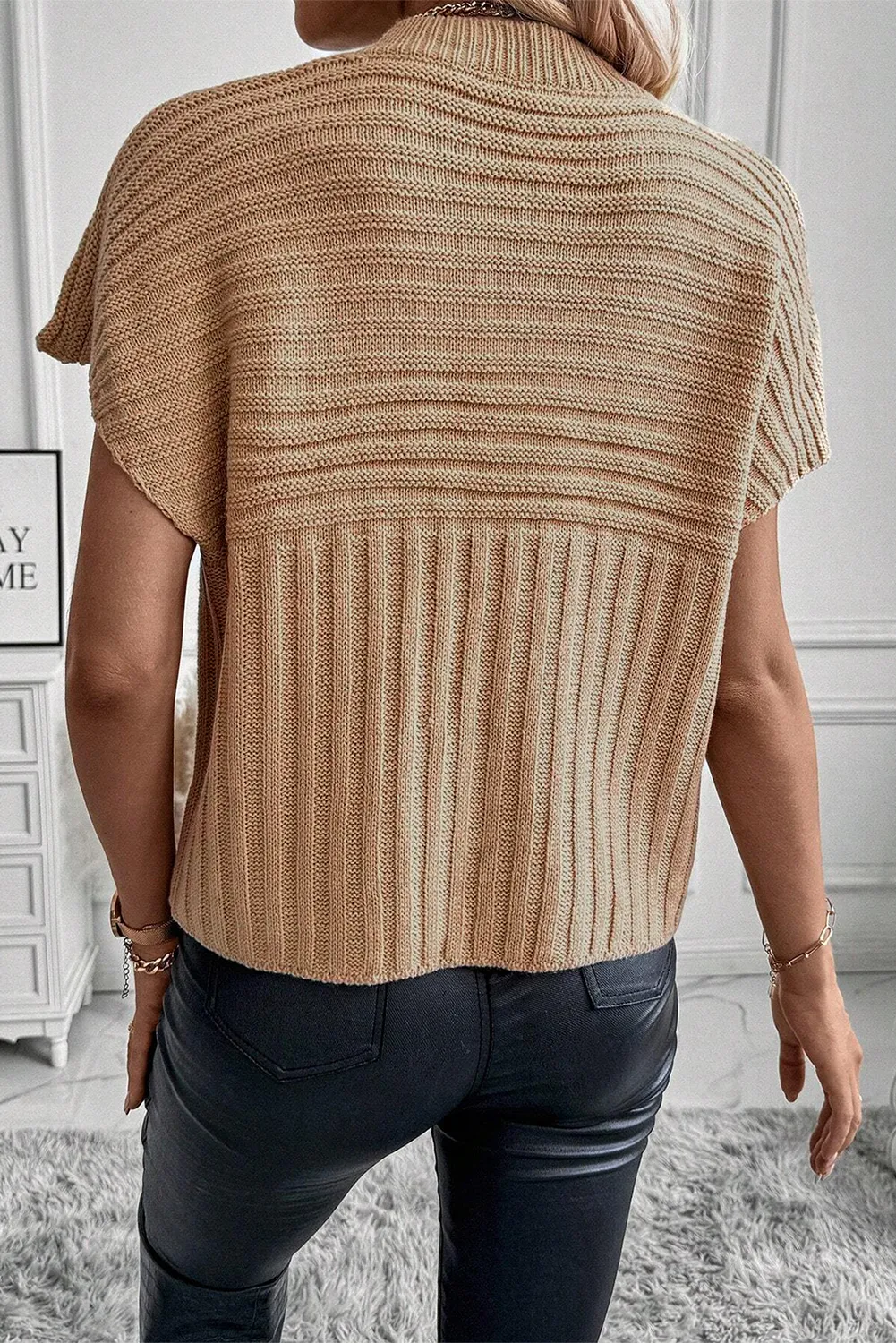 Light French Beige Rib Knitted Wide Sleeve Sweater T Shirt sold by Beagle Boutique product image thumbnail 2