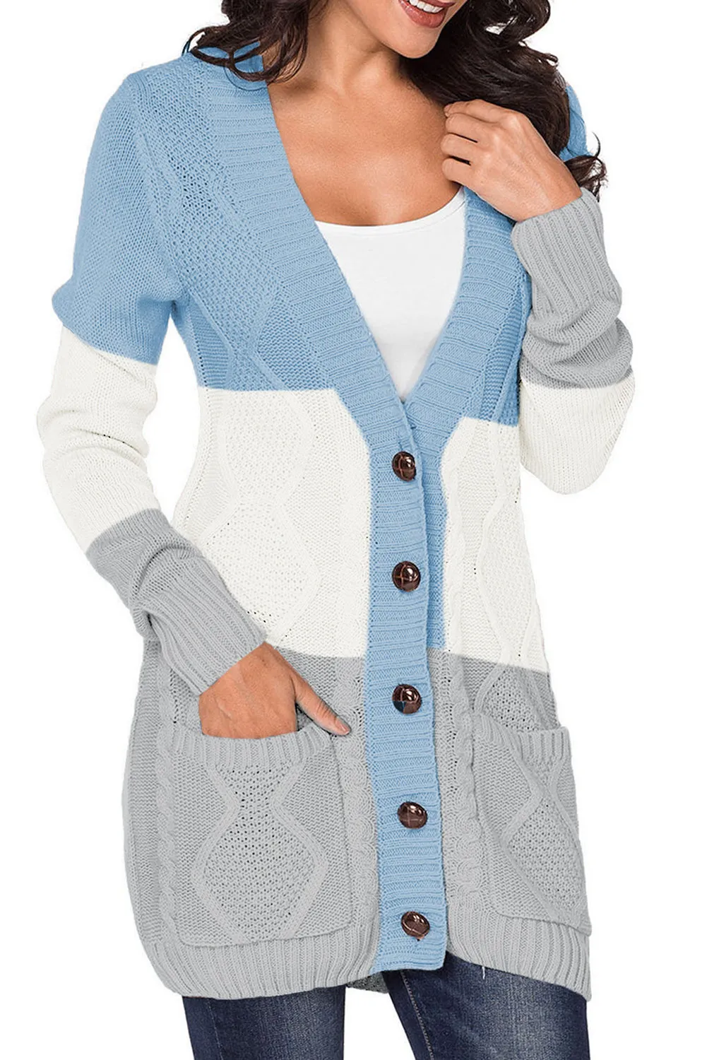 Blue Front Pocket and Buttons Closure Cardigan sold by Beagle Boutique product image thumbnail 3