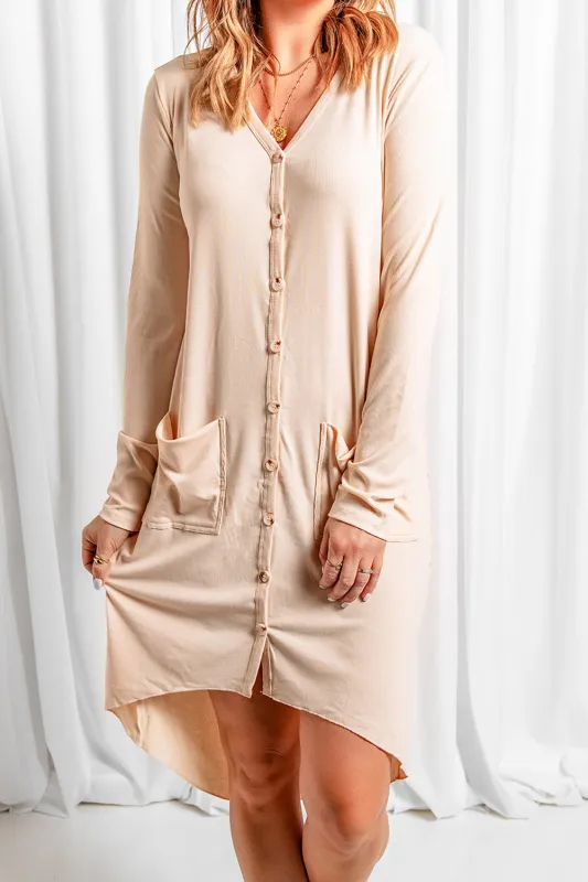 Apricot Selected Button Pocketed High Low Cardigan sold by Beagle Boutique