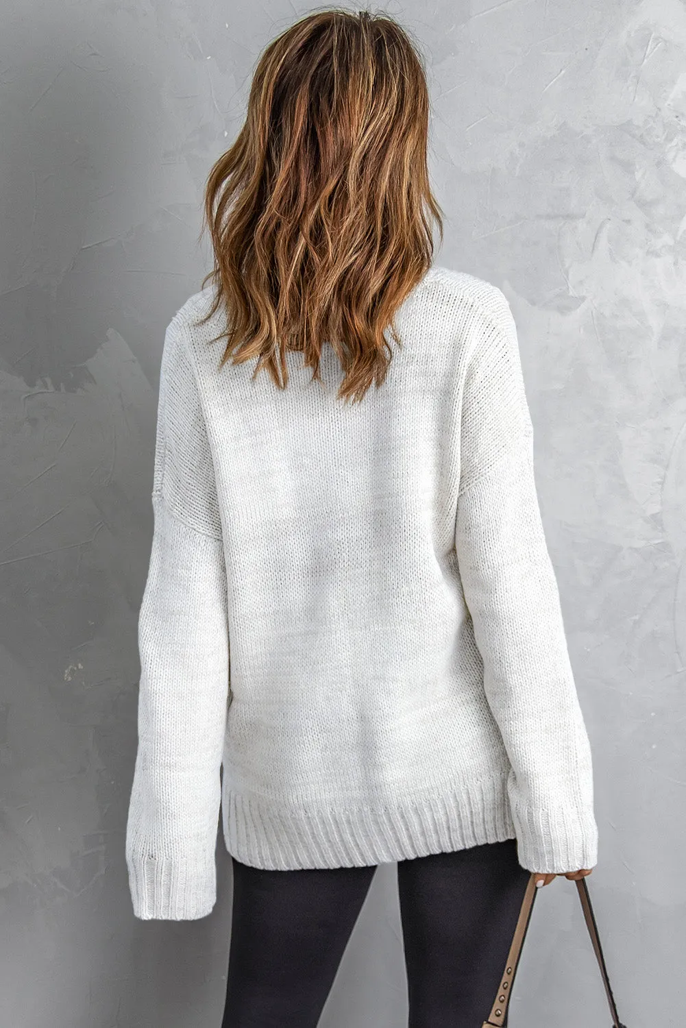 White V neck Drop Shoulder Knitted Sweater sold by Beagle Boutique product image thumbnail 2