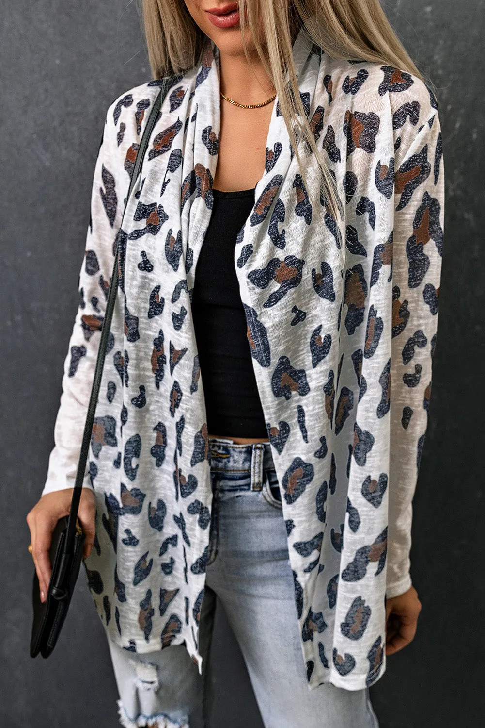 White Vintage Leopard Print Open Cardigan sold by Beagle Boutique