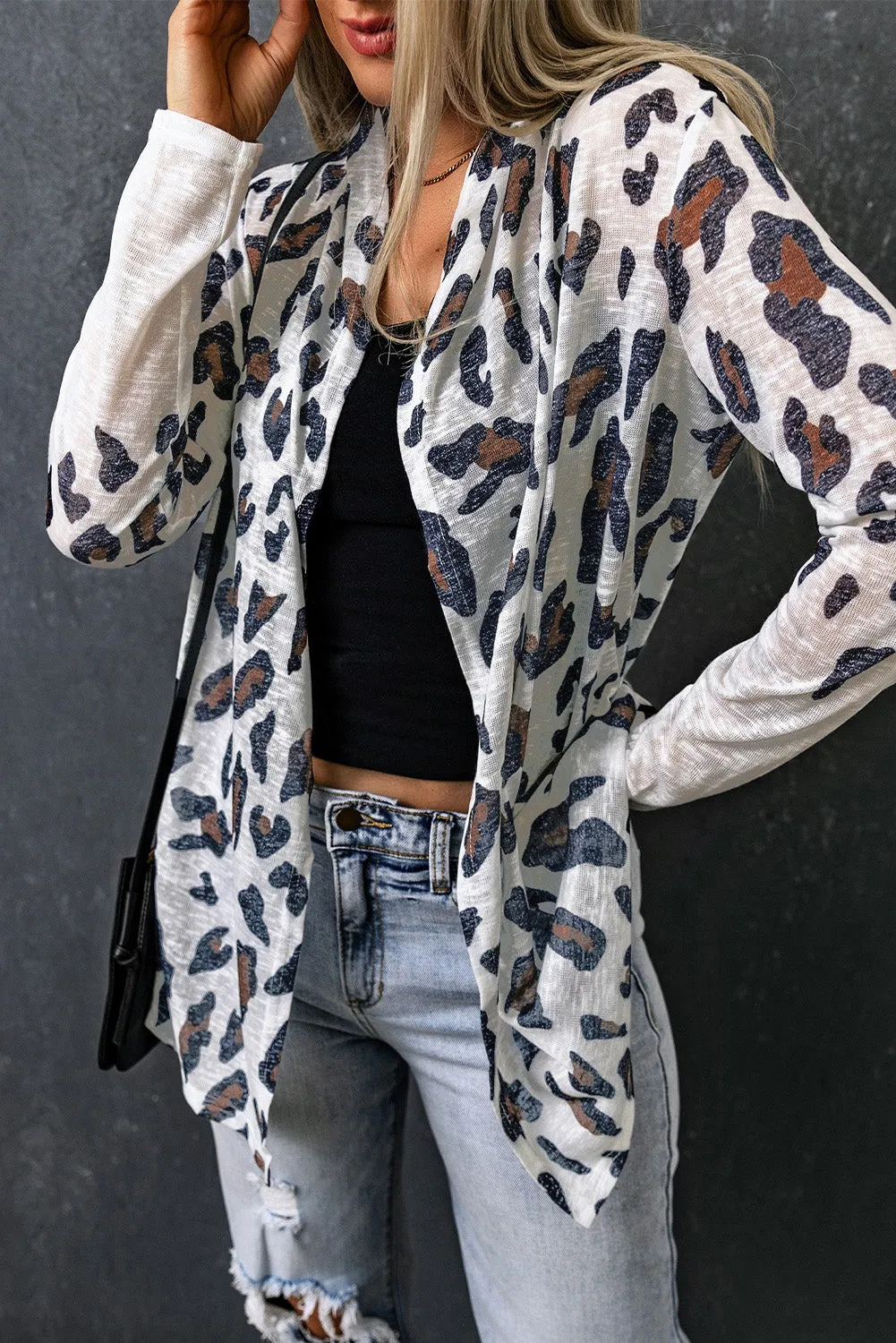 White Vintage Leopard Print Open Cardigan sold by Beagle Boutique product image thumbnail 3