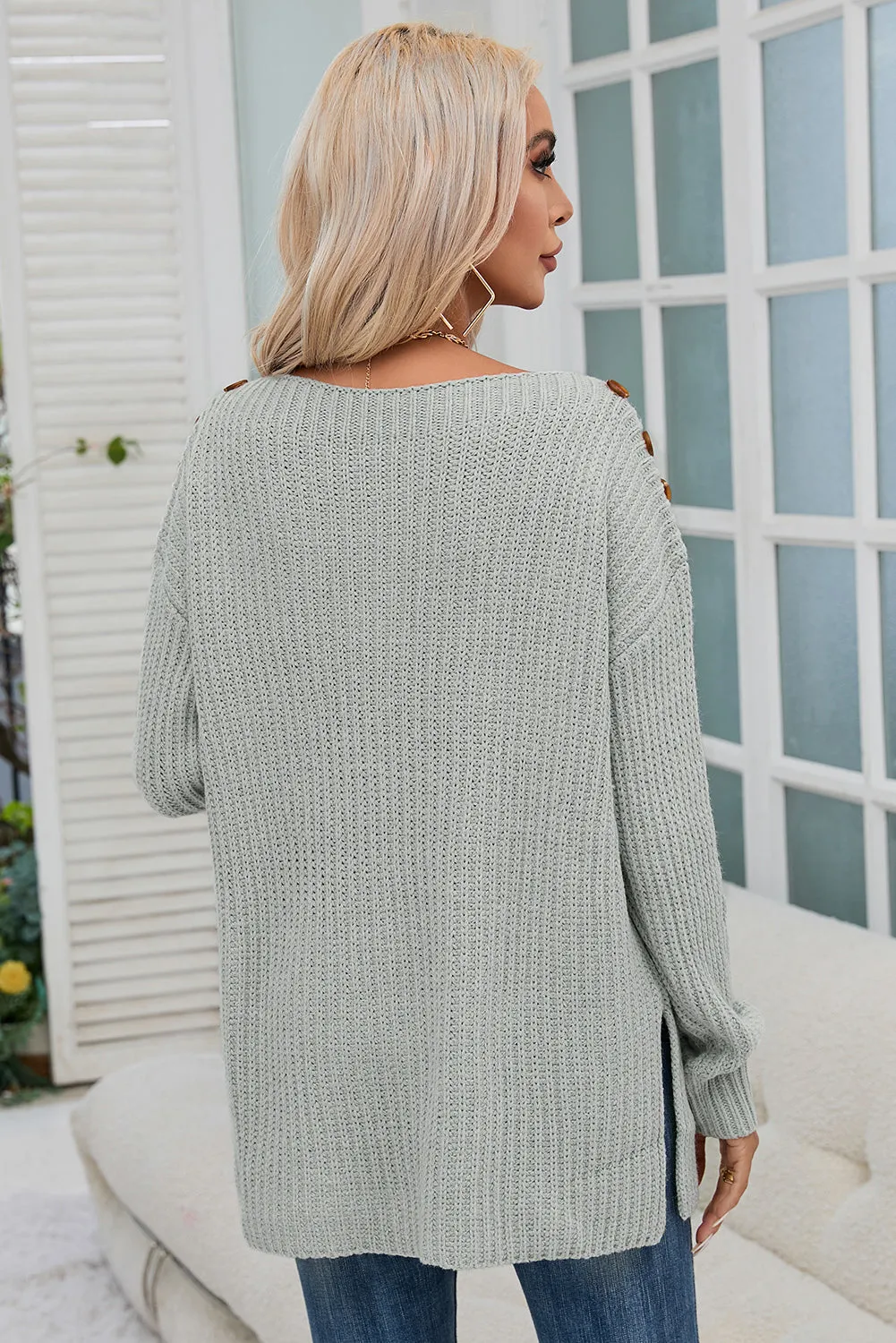Grey Buttoned Drop Shoulder Oversized Sweater sold by Beagle Boutique product image thumbnail 3